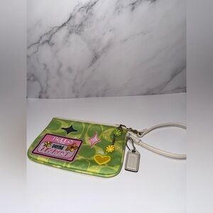 Coach Lime Green Signature Wristlet – Customized Y2K Patchwork 🌼